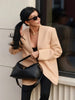 Women's Deep V-Neck Slim-Fit Blazer with Long Sleeves and a Single-Button Front