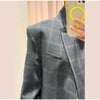 Women's Irregular Plaid Blazer with a Stand Collar and Split Hem