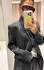 Women's Irregular Plaid Blazer with a Stand Collar and Split Hem in Three Colors