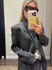 Women's Irregular Plaid Blazer with a Stand Collar and Split Hem in Three Colors