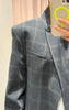 Women's Irregular Plaid Blazer with a Stand Collar and Split Hem in Three Colors