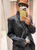 Women's Irregular Plaid Blazer with a Stand Collar and Split Hem in Three Colors