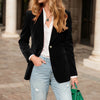 Women's Velvet Blazer with Notched Lapels and a Button Front in Four Colors