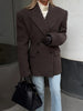 Women's Faux-Fur Blazer with a V-Neck Double-Breasted Front and Shoulder Pads
