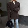 Women's Faux-Fur Blazer with a V-Neck Double-Breasted Front and Shoulder Pads
