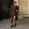 Women's Faux-Fur Blazer with a V-Neck Double-Breasted Front and Shoulder Pads