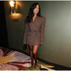 Women's Faux-Fur Blazer with a V-Neck Double-Breasted Front and Shoulder Pads