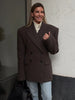 Women's Faux-Fur Blazer with a V-Neck Double-Breasted Front and Shoulder Pads
