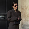 Women's Faux-Fur Blazer with a V-Neck Double-Breasted Front and Shoulder Pads
