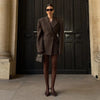 Women's Faux-Fur Blazer with a V-Neck Double-Breasted Front and Shoulder Pads