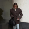 Women's Faux-Fur Blazer with a V-Neck Double-Breasted Front and Shoulder Pads