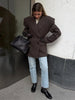 Women's Faux-Fur Blazer with a V-Neck Double-Breasted Front and Shoulder Pads