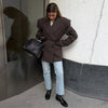 Women's Faux-Fur Blazer with a V-Neck Double-Breasted Front and Shoulder Pads