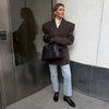 Women's Faux-Fur Blazer with a V-Neck Double-Breasted Front and Shoulder Pads