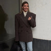 Women's Faux-Fur Blazer with a V-Neck Double-Breasted Front and Shoulder Pads