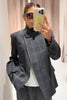 Women's Plaid Blazer with a Stand Collar and Split Hem in Gray