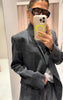 Women's Plaid Blazer with a Stand Collar and Split Hem in Gray