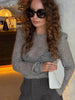 Women's Plaid Blazer with a Stand Collar and Split Hem in Gray