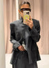 Women's Plaid Blazer with a Stand Collar and Split Hem in Gray