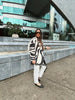 Women's Zebra-Print Short Blazer Coat with Notched Lapels and Long Sleeves