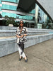 Women's Zebra-Print Short Blazer Coat with Notched Lapels and Long Sleeves
