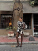 Women's Zebra-Print Short Blazer Coat with Notched Lapels and Long Sleeves