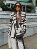 Women's Zebra-Print Short Blazer Coat with Notched Lapels and Long Sleeves