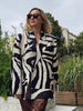 Women's Zebra-Print Short Blazer Coat with Notched Lapels and Long Sleeves