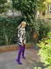 Women's Zebra-Print Short Blazer Coat with Notched Lapels and Long Sleeves