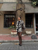 Women's Zebra-Print Short Blazer Coat with Notched Lapels and Long Sleeves