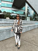 Women's Zebra-Print Short Blazer Coat with Notched Lapels and Long Sleeves
