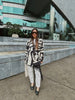 Women's Zebra-Print Short Blazer Coat with Notched Lapels and Long Sleeves
