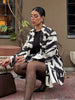 Women's Zebra-Print Short Blazer Coat with Notched Lapels and Long Sleeves