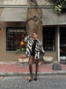 Women's Zebra-Print Short Blazer Coat with Notched Lapels and Long Sleeves