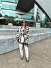 Women's Zebra-Print Short Blazer Coat with Notched Lapels and Long Sleeves