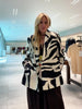 Women's Zebra-Print Short Blazer Coat with Notched Lapels and Long Sleeves