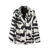 Women's Zebra-Print Short Blazer Coat with Notched Lapels and Long Sleeves