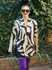 Women's Zebra-Print Short Blazer Coat with Notched Lapels and Long Sleeves