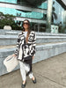 Women's Zebra-Print Short Blazer Coat with Notched Lapels and Long Sleeves