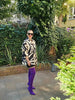 Women's Zebra-Print Short Blazer Coat with Notched Lapels and Long Sleeves