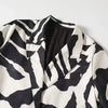 Women's Zebra-Print Short Blazer Coat with Notched Lapels and Long Sleeves