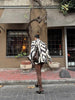 Women's Zebra-Print Short Blazer Coat with Notched Lapels and Long Sleeves