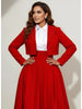 Women's Red Cropped Blazer with Notched Lapels and Long Sleeves