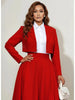 Women's Red Cropped Blazer with Notched Lapels and Long Sleeves