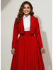 Women's Red Cropped Blazer with Notched Lapels and Long Sleeves