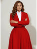 Women's Red Cropped Blazer with Notched Lapels and Long Sleeves