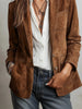 Women's Imitation-Suede Fleece Blazer Jacket for Fall