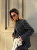 Women's Gray Plaid Blazer with a Stand Collar and Split Hem