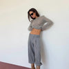 Women's Short Plaid Blazer with a Stand Collar and Split Hem in Gray or Ivory