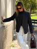 Women's Short Plaid Blazer with a Stand Collar and Split Hem in Gray or Ivory